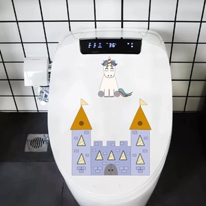 Adesivo impermeabile per sedile WC con unicorno e castello per decoro bagno moderno