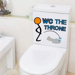 Funny WC The Throne toilet sticker with stickman design for bathroom waterproof decor