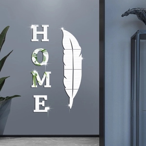 Modern acrylic mirror wall stickers with HOME letters and feather shape for home decor