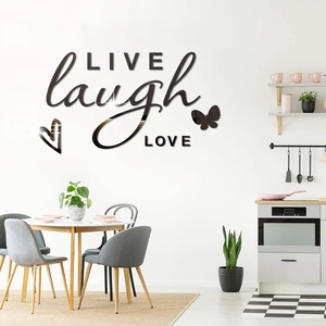 Adesivi murali a specchio in acrilico con scritta Live Laugh Love per casa moderna