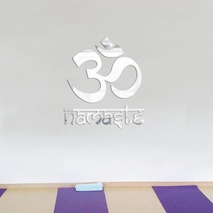 Silver mirror acrylic Om Namaste wall sticker for meditation and yoga studio room decor