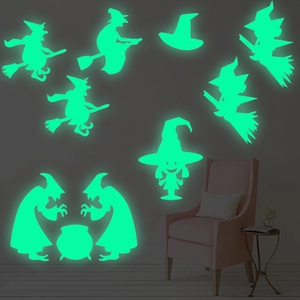 Halloween Luminous Witch Wall Sticker Glow In The Dark Silhouette PET Fluorescent Decal For Kids Bedroom Home Party Decor