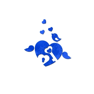 Blue acrylic mirror wall stickers with heart and bird design for modern home decor