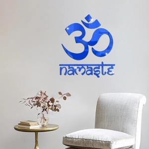 Blue mirror acrylic Om and Namaste wall art sticker for home decor in living room