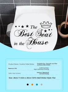 Detail showing Best Seat in the House waterproof PVC toilet sticker with crown and stars