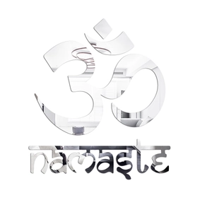 Detailed mirror acrylic Om symbol and Namaste text wall stickers with silver reflection