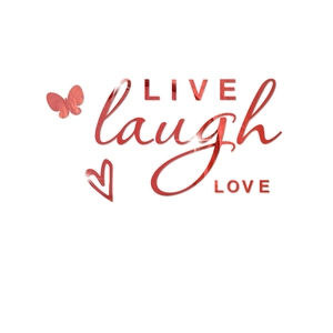 Adesivi murali 3D in acrilico rosso con scritte Live Laugh Love cuore e farfalla decoro