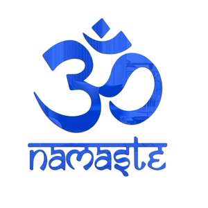 Blue mirrored acrylic wall sticker featuring Om symbol and Namaste text in 3D finish