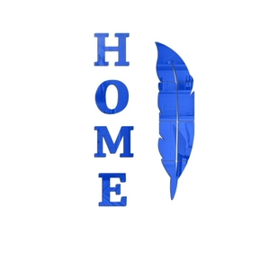 Blue acrylic mirror wall stickers set with HOME letters and feather decoration for home decor