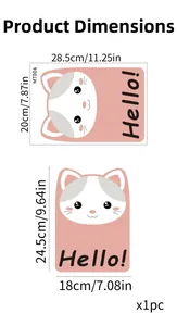 Detailed size chart for waterproof cat stickers showing MT006 dimensions in cm and inches