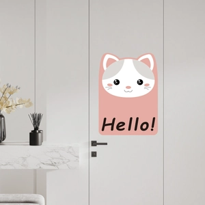 Waterproof self-adhesive cartoon cat door sticker with Hello text for home decoration