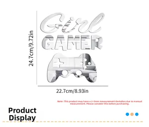 Detailed view of silver mirror acrylic Girl Gamer wall sticker with gamepad shape