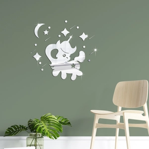 Acrylic Mirror Wall Stickers DIY Cartoon Unicorn Stars Moon Mirror Decal For Children Bedroom Kindergarten Home Decor
