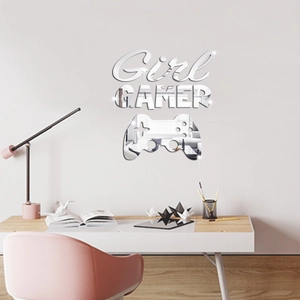 Silver mirror acrylic wall stickers featuring Girl GAMER text and a game controller icon