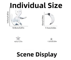 Tableau des tailles d'autocollants muraux miroir chat avec dimensions en cm et en pouces