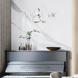 YOU & ME 3D Acrylic Mirror Wall Sticker Modern Minimalist Letters Background Wall Decoration Removable Waterproof Home Decor
