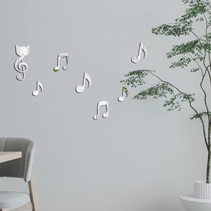 Détail de stickers muraux miroir acrylique notes de musique avec motif chat créatif