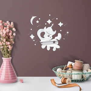 Silver mirror acrylic unicorn wall stickers with stars and moon for room decor