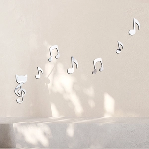 Stickers muraux miroir en acrylique avec notes de musique et motif clé de sol chat