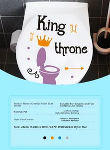 Dettaglio dell'adesivo per WC in PVC impermeabile con dimensioni e testo King of the throne