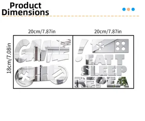 Detail view of acrylic game controller mirror wall stickers showing product dimensions