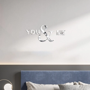 3D acrylic mirror wall sticker with You & Me lettering for modern bedroom wall decor