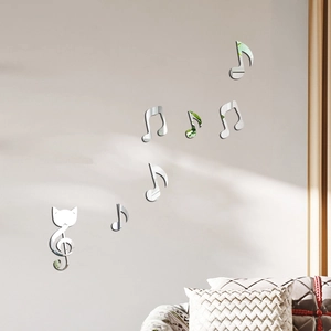 Détail de stickers muraux miroir notes de musique avec motif de clé de sol chat