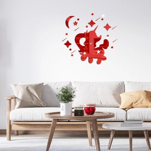 Modern red acrylic unicorn and moon mirror wall stickers for kids' bedroom wall decor