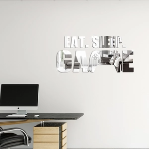 Silberner Acryl-Spiegelaufkleber mit Eat Sleep Game Motiv für das Gaming-Zimmer-Dekor