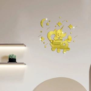 Golden unicorn mirror wall stickers with stars and moon for nursery room decor