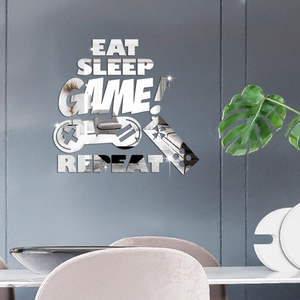 Mirror acrylic game controller wall decal with Eat Sleep Game Repeat text for home decor