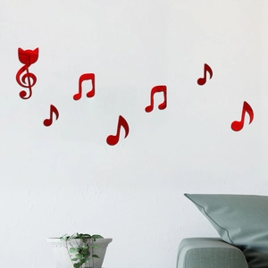 Stickers muraux en acrylique miroir rouge avec notes de musique pour déco maison