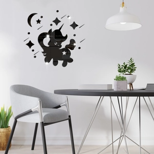 Unicorn and stars mirror wall stickers set in black acrylic for modern kids room decor
