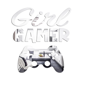 Detail of Girl GAMER acrylic mirror wall stickers showing high reflective surface texture
