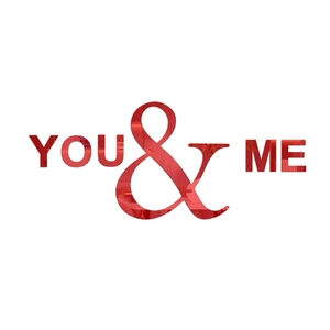 3D red acrylic mirror wall sticker set featuring You & Me letters for home decor