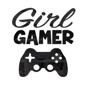 Close-up of reflective acrylic Gamer Girl wall sticker showing mirror effect and gamepad