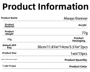 Detailed size and material chart for 3D acrylic mirror wall stickers with five colors