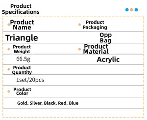 Specifications of acrylic triangle wall stickers, 20 pieces set in five colors, 66.5g weight