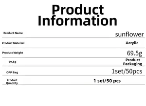 Detailed specifications for sunflower acrylic wall stickers showing material and colors