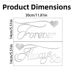 Detail showing mirrored silver Forever and Always wall stickers with dimensions