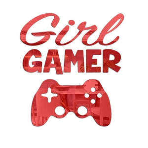 Pink mirror acrylic Girl Gamer wall sticker with game controller silhouette for room decoration
