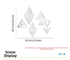 Detailed view of silver acrylic triangle wall stickers showing 65.9x59.7cm dimensions