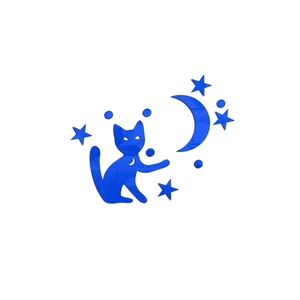 Détail de stickers muraux miroir en acrylique bleu avec chat lune et étoiles décoratives