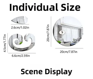 Detailed dimensions of sunflower mirror wall stickers with acrylic drop and cloud shapes
