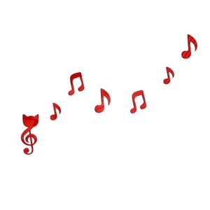 Détail macro des stickers muraux notes de musique en acrylique rouge effet miroir 3D
