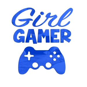 Detail of 3D blue mirror acrylic wall stickers with Girl GAMER text and controller shape