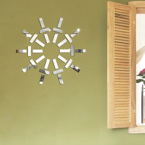 Modern silver acrylic mirror wall stickers forming a creative sunburst pattern for home decor