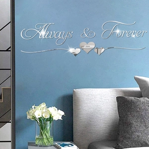 3D Acrylic Mirror Wall Sticker Set Always Forever Heart Pattern Self Adhesive Mirror Decal For Living Room Bedroom Home Wall Decor