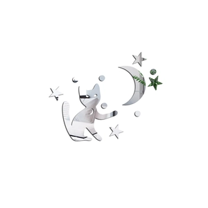 Détail de stickers muraux miroir en acrylique avec lune et chat pour la maison