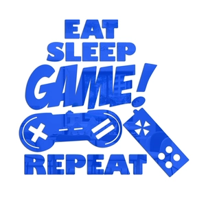 Blue acrylic mirror wall stickers with Gamepad icons and Eat Sleep Game Repeat text